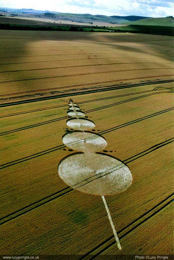 Crop circle created by lightning with underground pipes