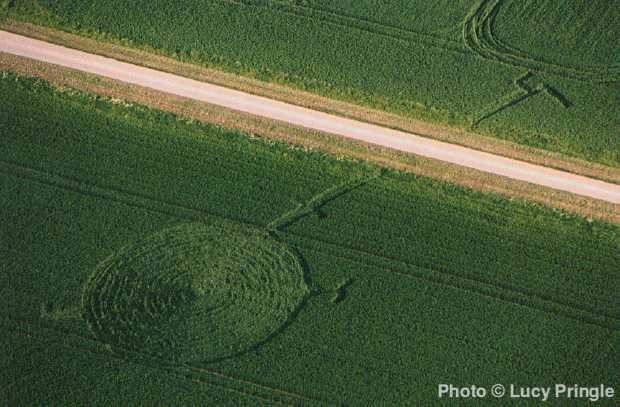 Crop circle created by lightning with underground pipes